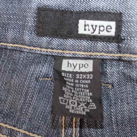 Hype Mens Sz 32 X 32 Medium Wash Denim Blue Jeans Straight Leg Decorated Pockets - Picture 15 of 15